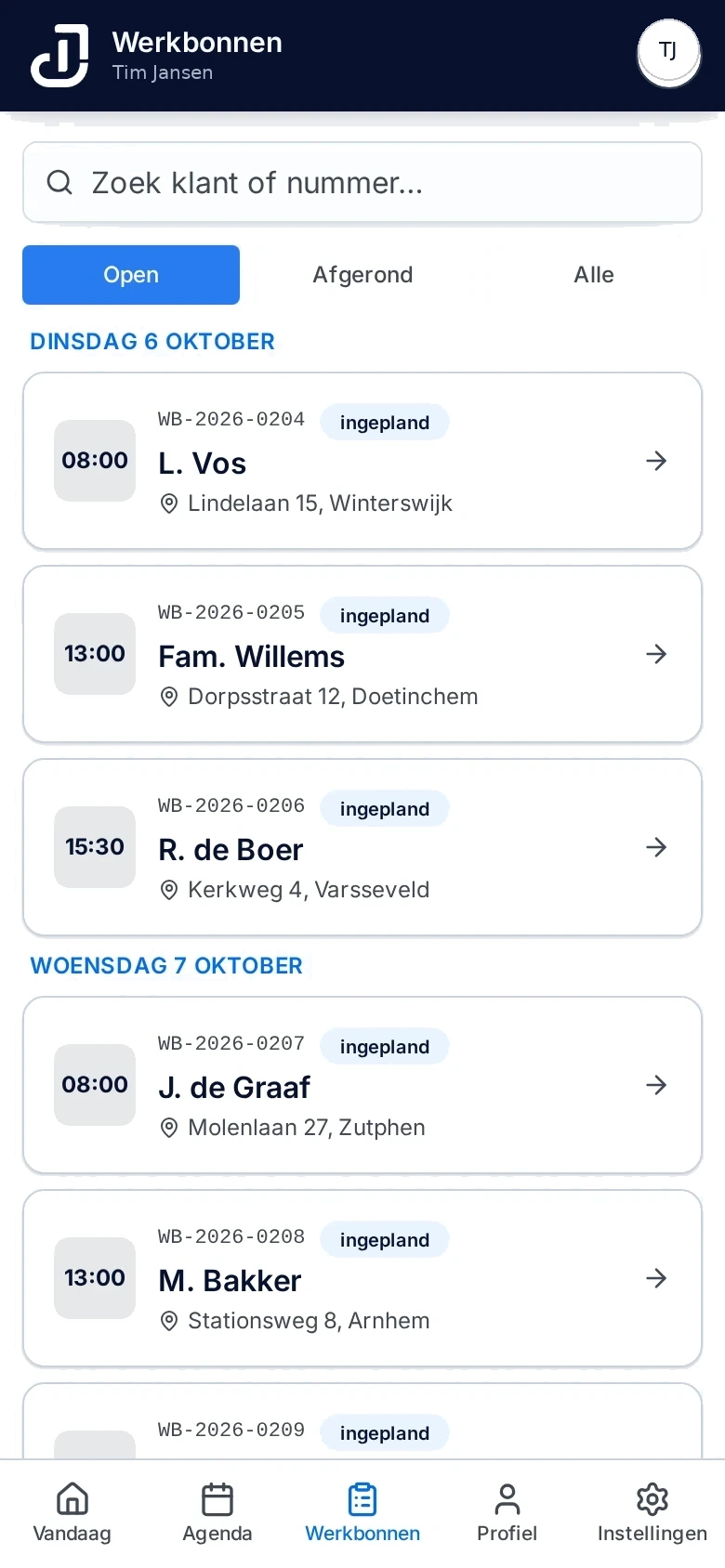 Jobora Monteursapp werkbonnen